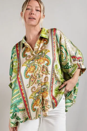 Kelly Green Paisley Mix Button Down