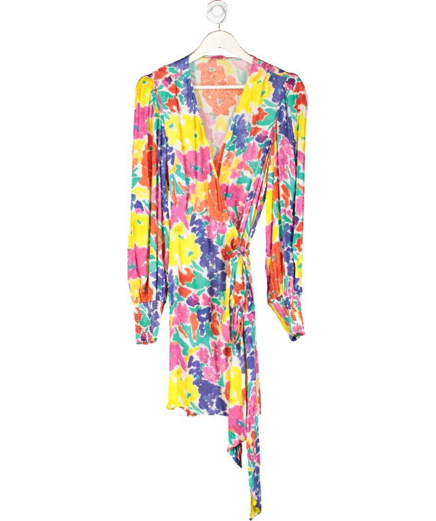 Kitri Multicoloured Lise Printed Jacquard Mini Wrap Dress UK 14