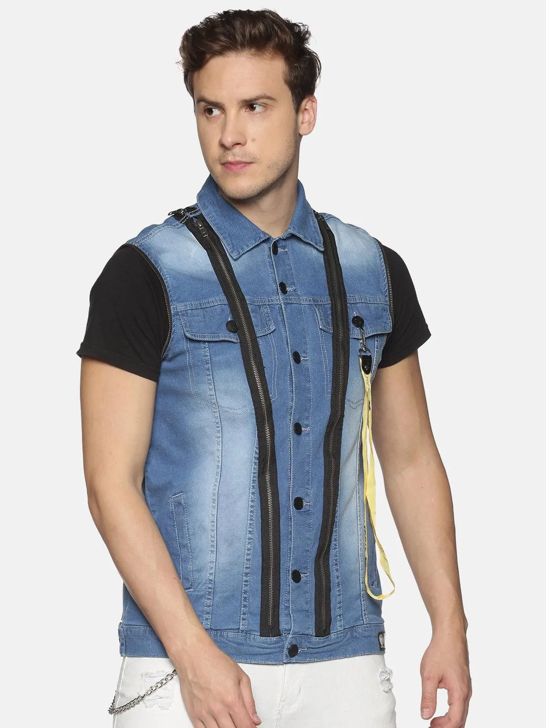 Kultprit Front back full zipper sleeveless jacket