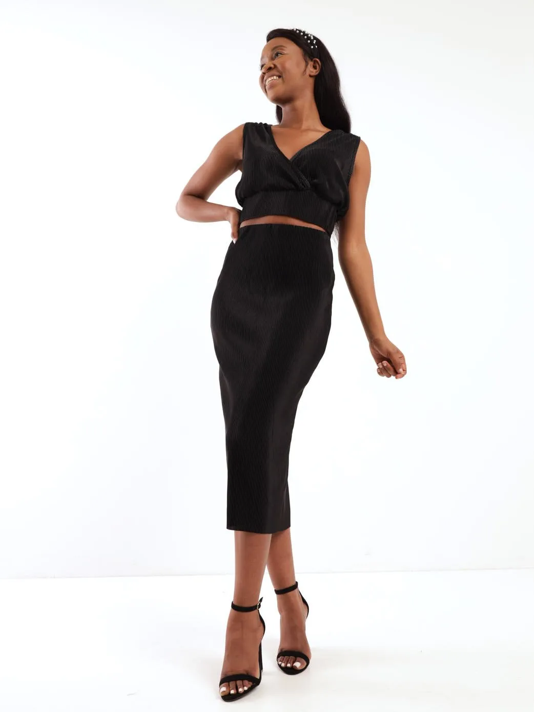 Ladies Bodre Midi Pencil Skirt - Black
