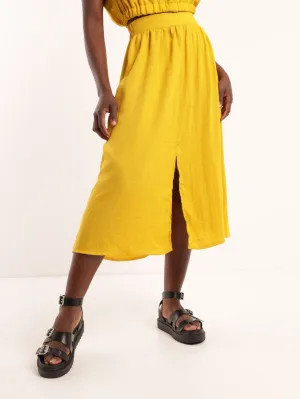 Ladies Linen Midi Skirt - Chartreuse