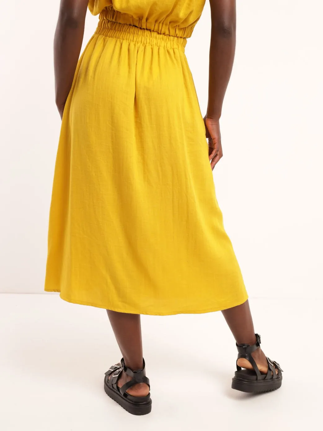 Ladies Linen Midi Skirt - Chartreuse