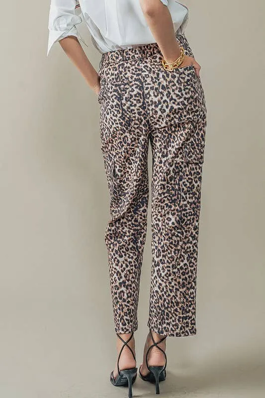 Leopard Cropped Cargo Pants