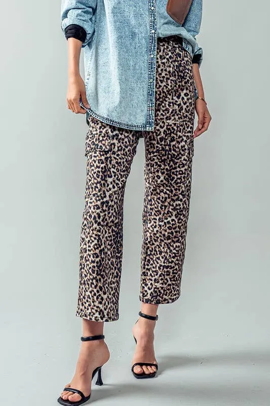 Leopard Cropped Cargo Pants