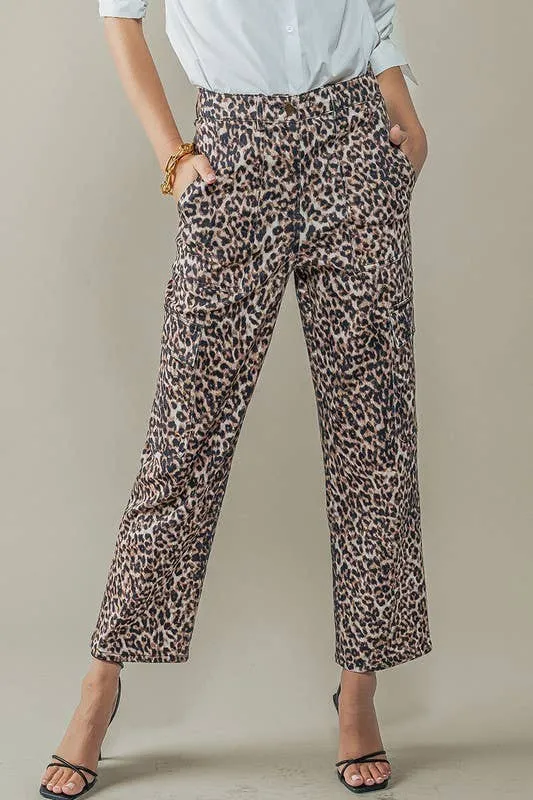 Leopard Cropped Cargo Pants