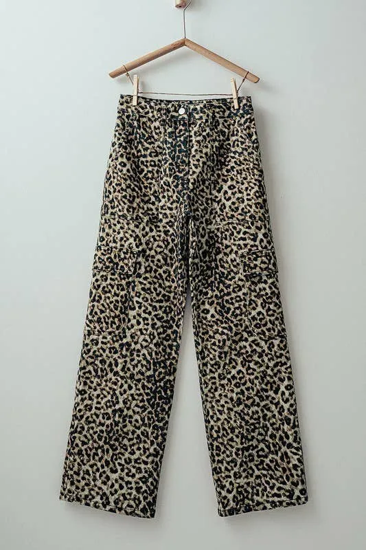 Leopard Cropped Cargo Pants