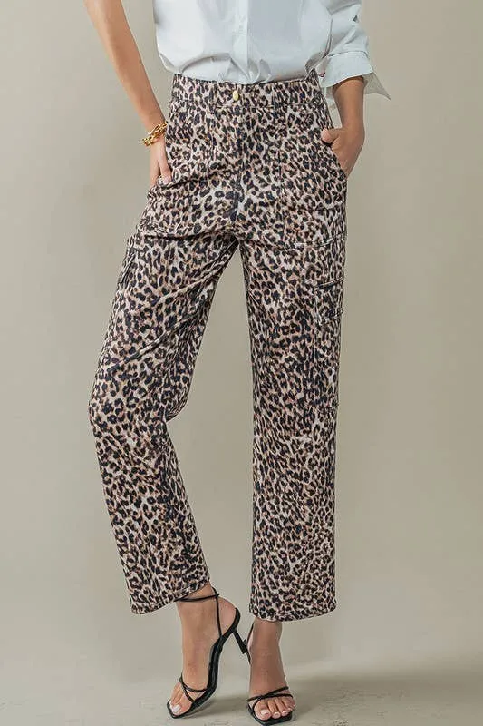 Leopard Cropped Cargo Pants