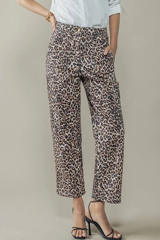 Leopard Cropped Cargo Pants