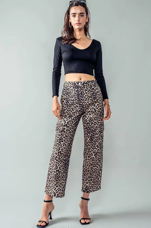 Leopard Cropped Cargo Pants