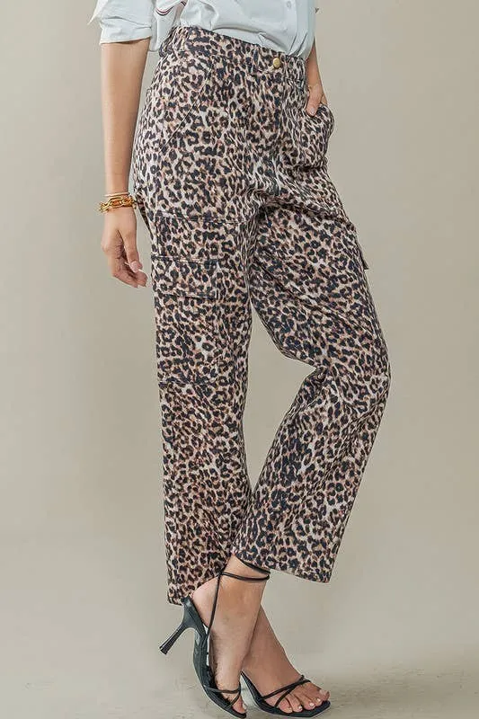 Leopard Cropped Cargo Pants