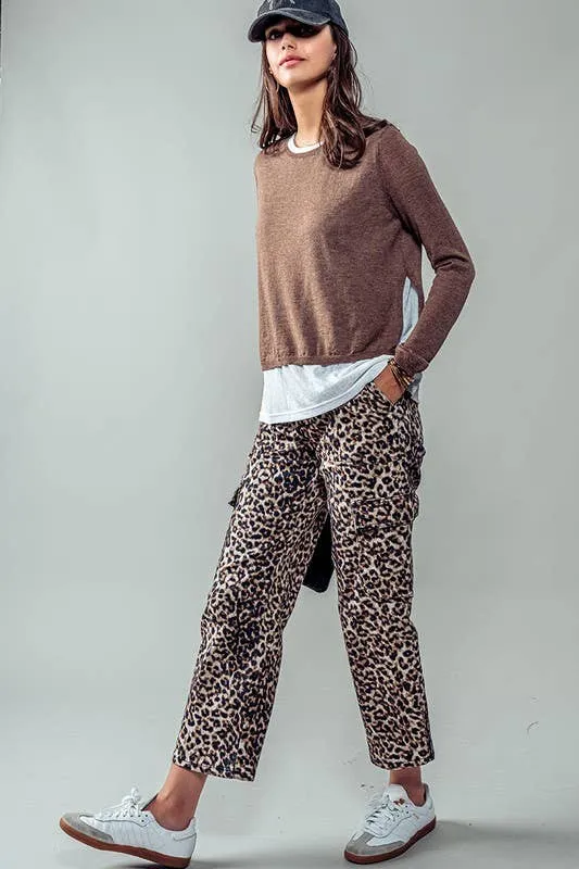 Leopard Cropped Cargo Pants