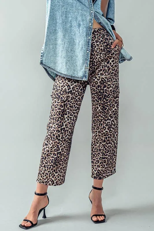 Leopard Cropped Cargo Pants