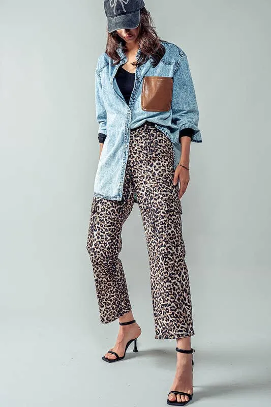 Leopard Cropped Cargo Pants