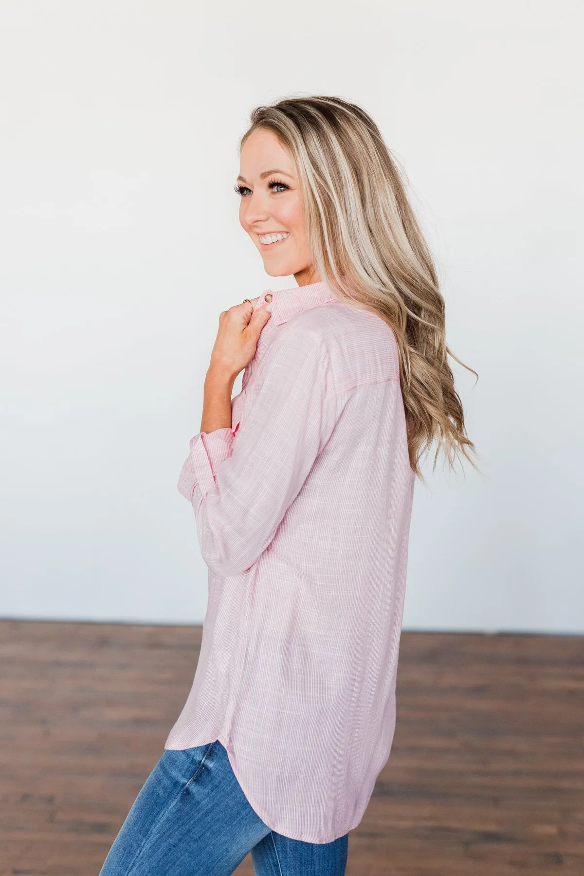 Let Me Adore You Button Down Top- Pink