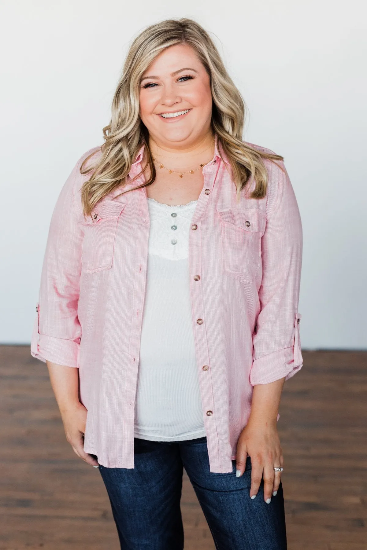 Let Me Adore You Button Down Top- Pink
