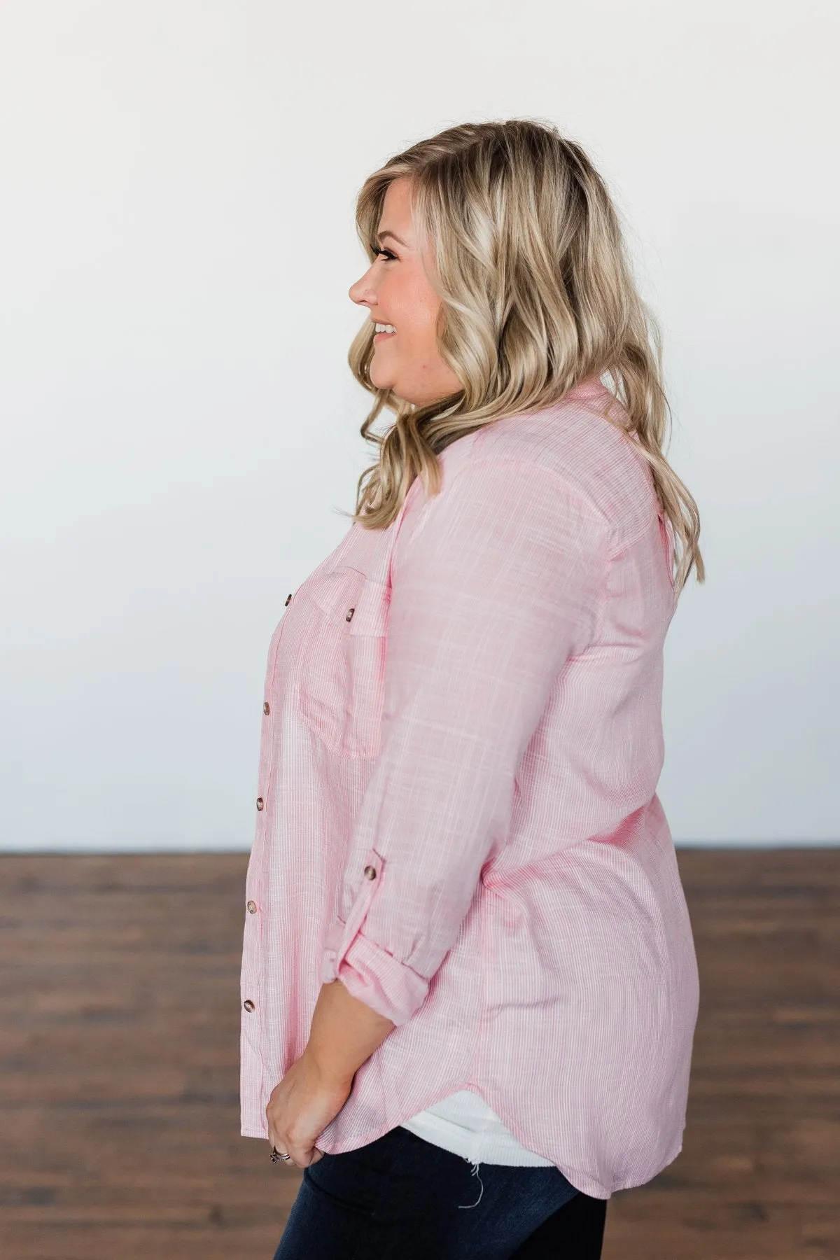 Let Me Adore You Button Down Top- Pink