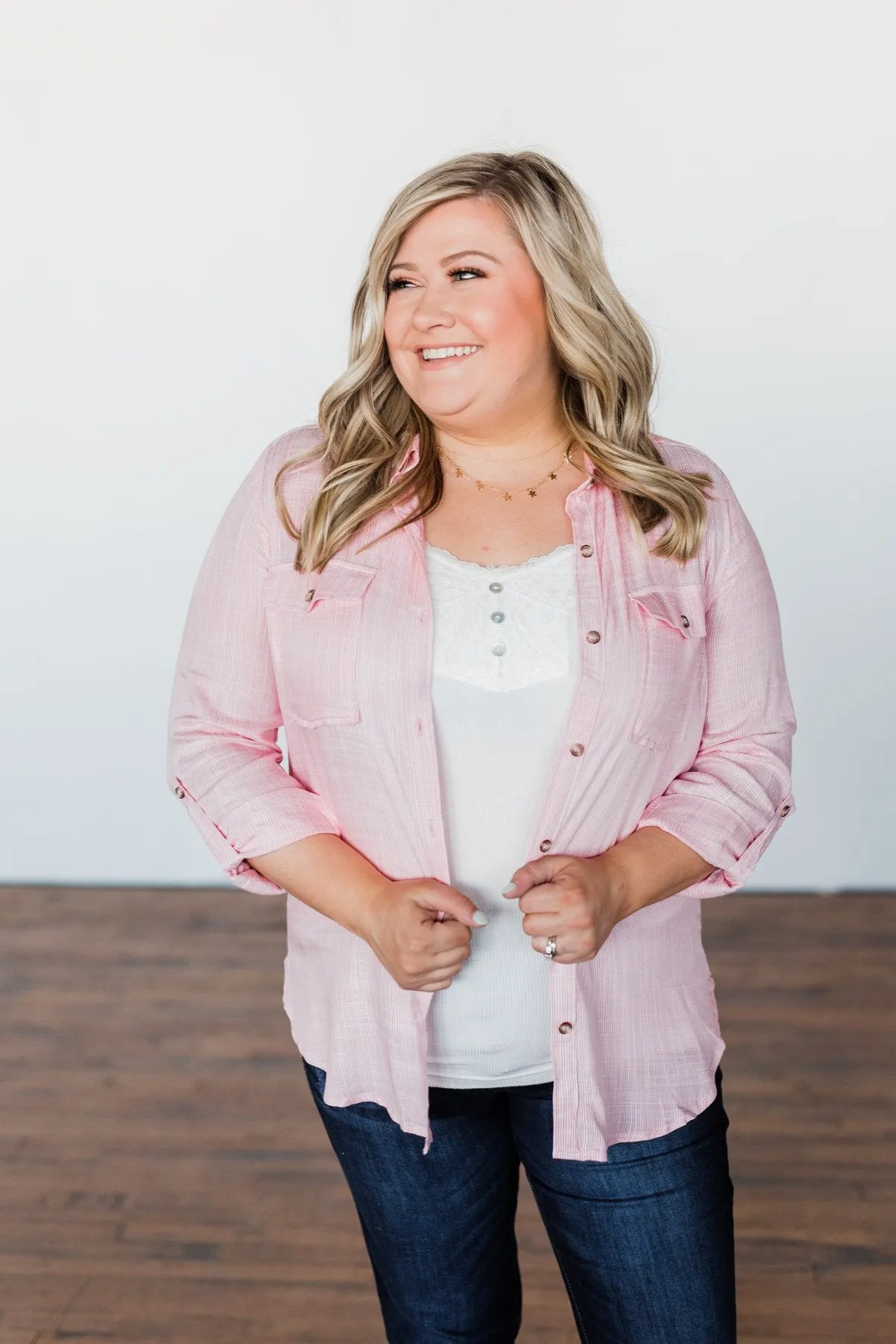 Let Me Adore You Button Down Top- Pink