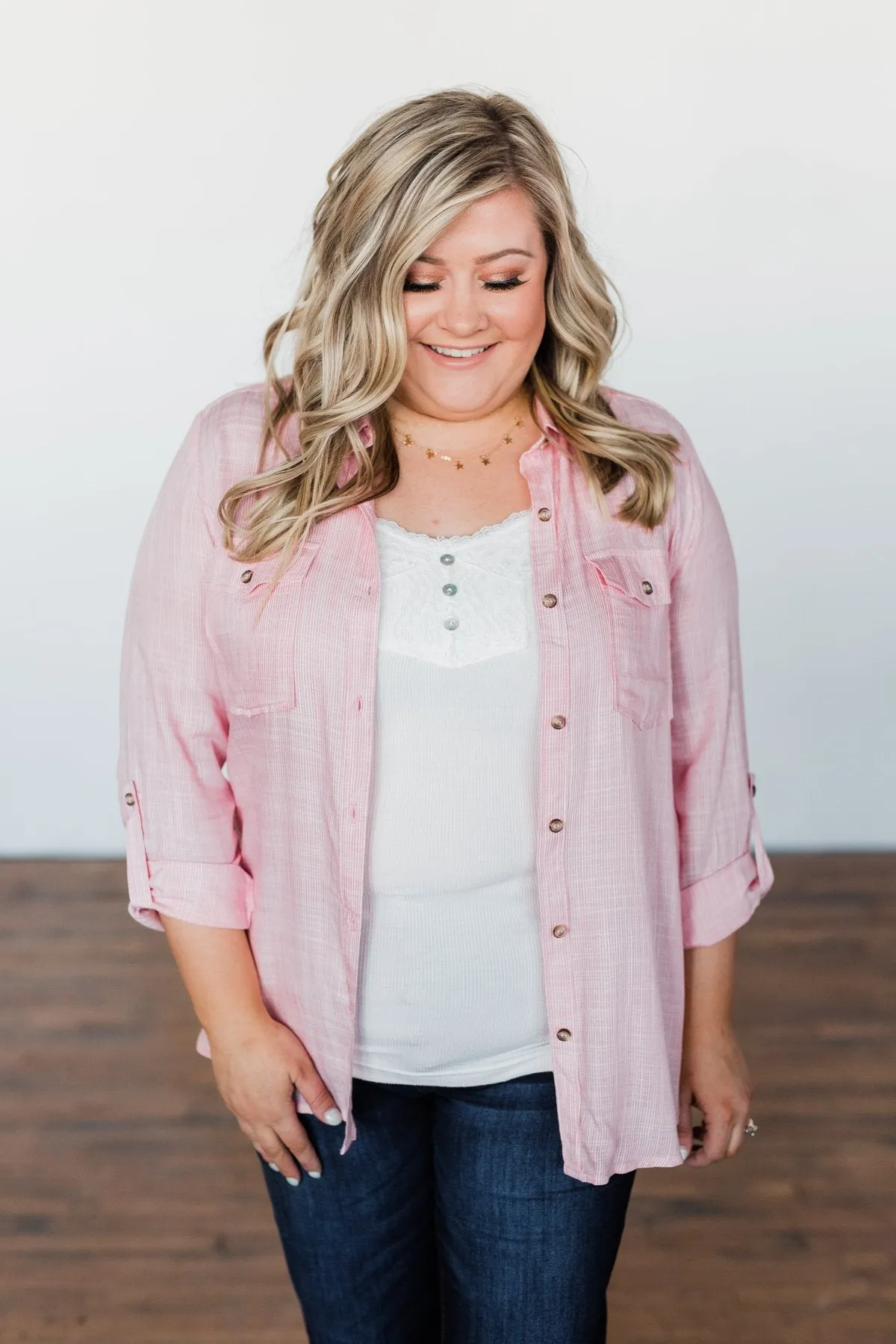 Let Me Adore You Button Down Top- Pink