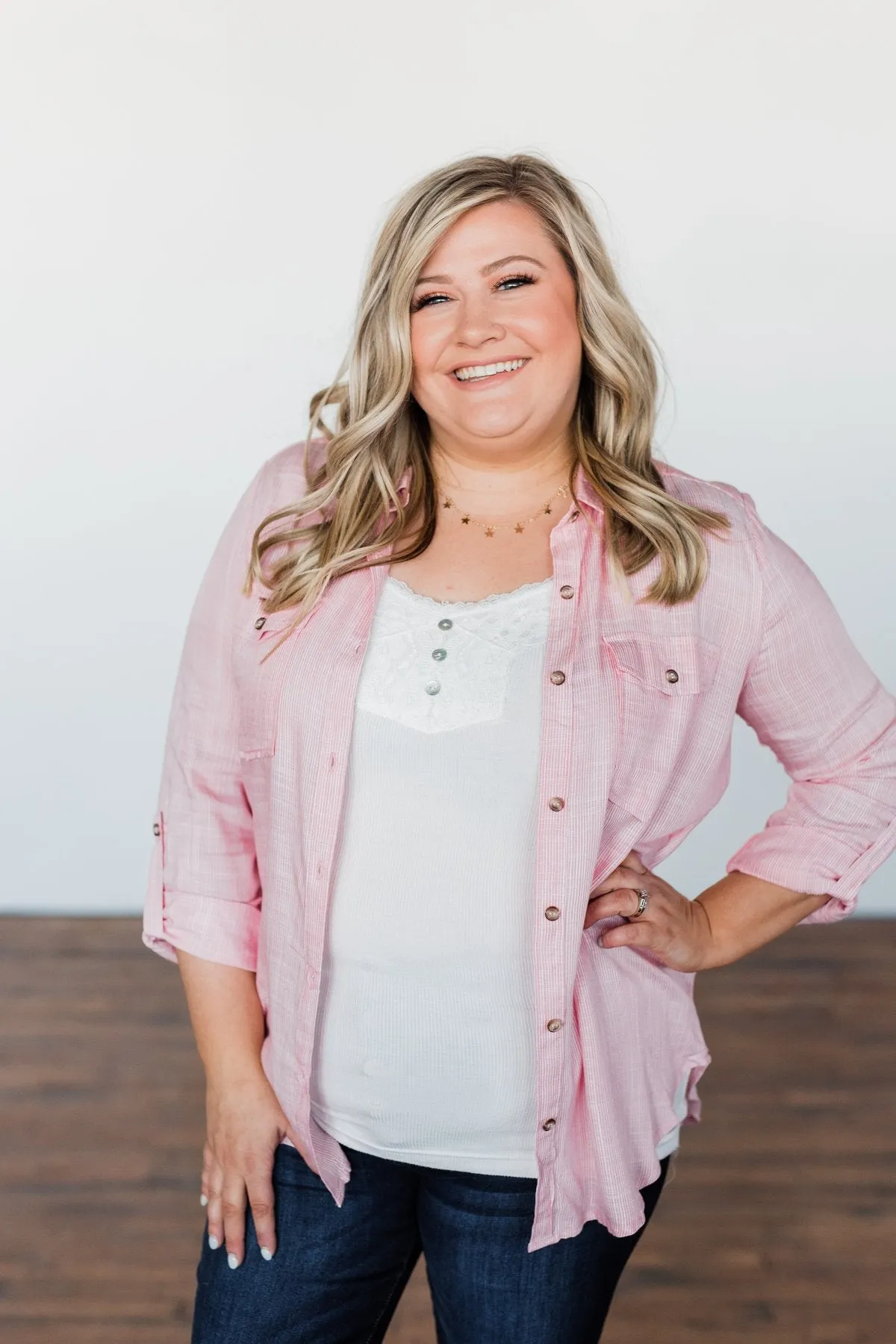 Let Me Adore You Button Down Top- Pink