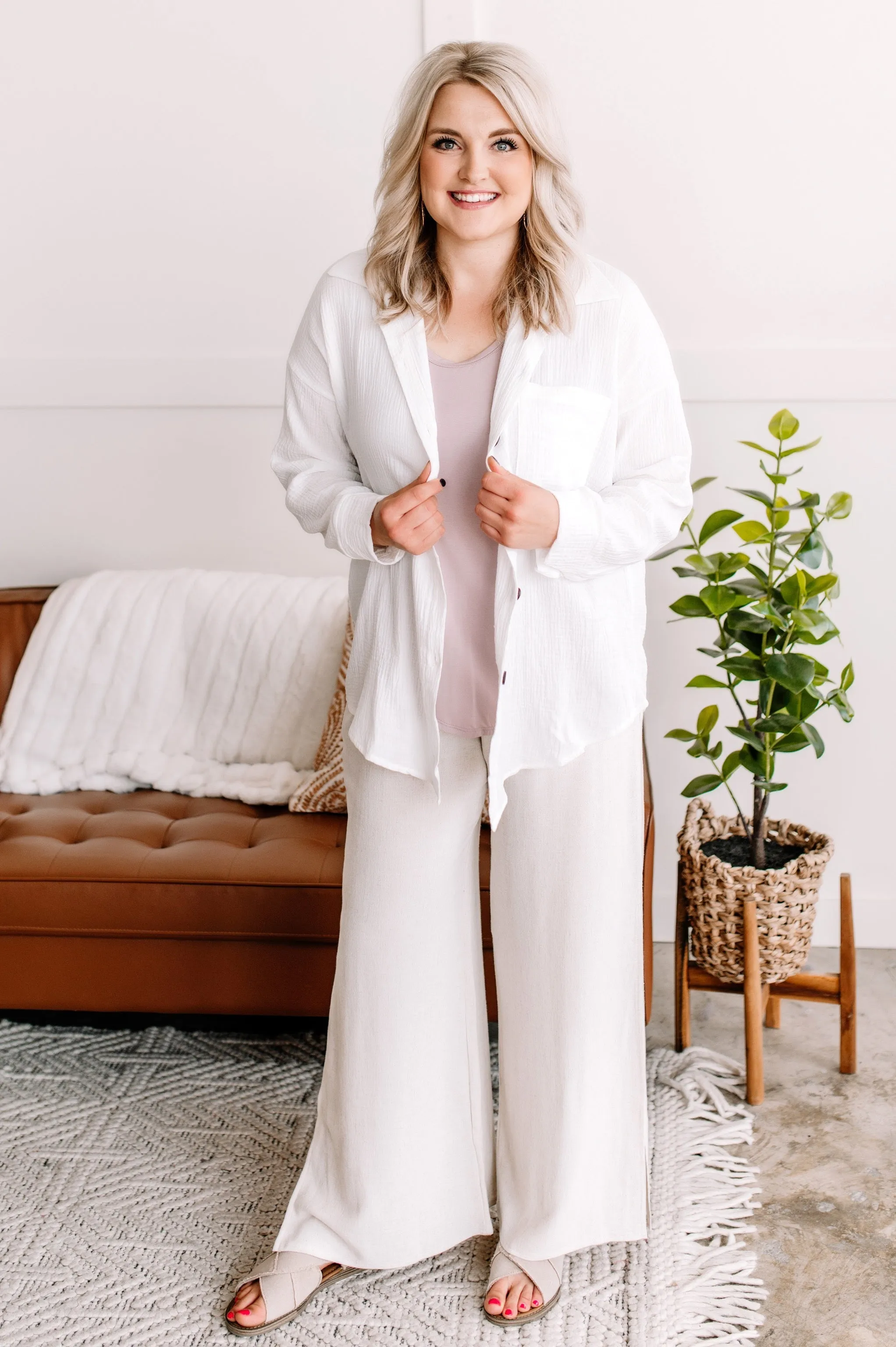 Light Of My Life Button Down Top In White