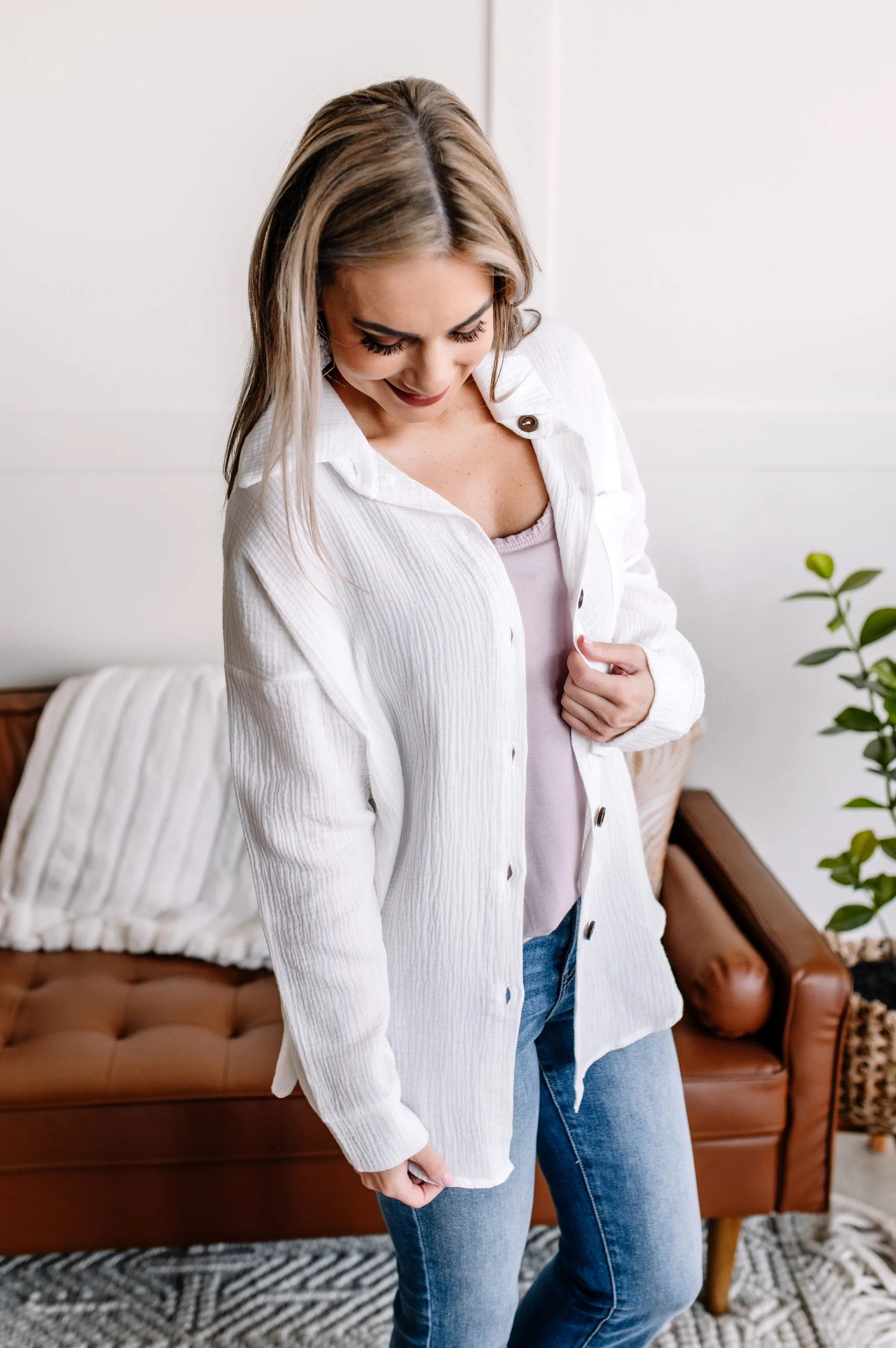 Light Of My Life Button Down Top In White