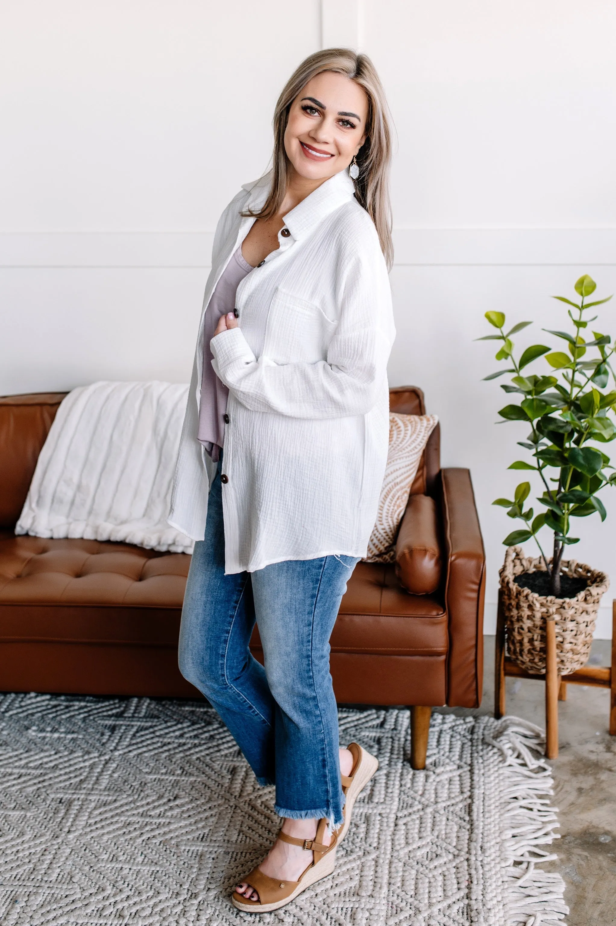 Light Of My Life Button Down Top In White