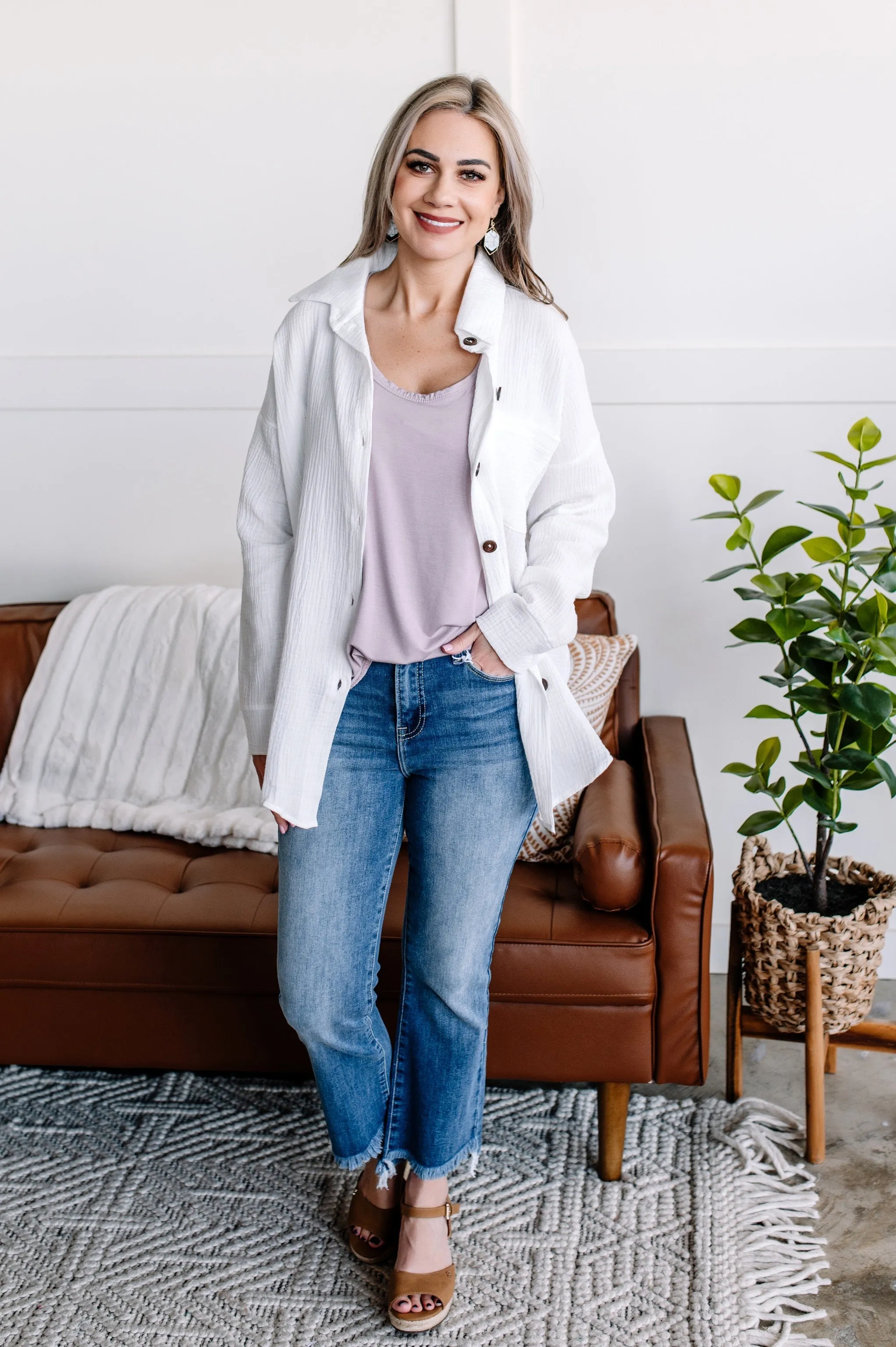 Light Of My Life Button Down Top In White
