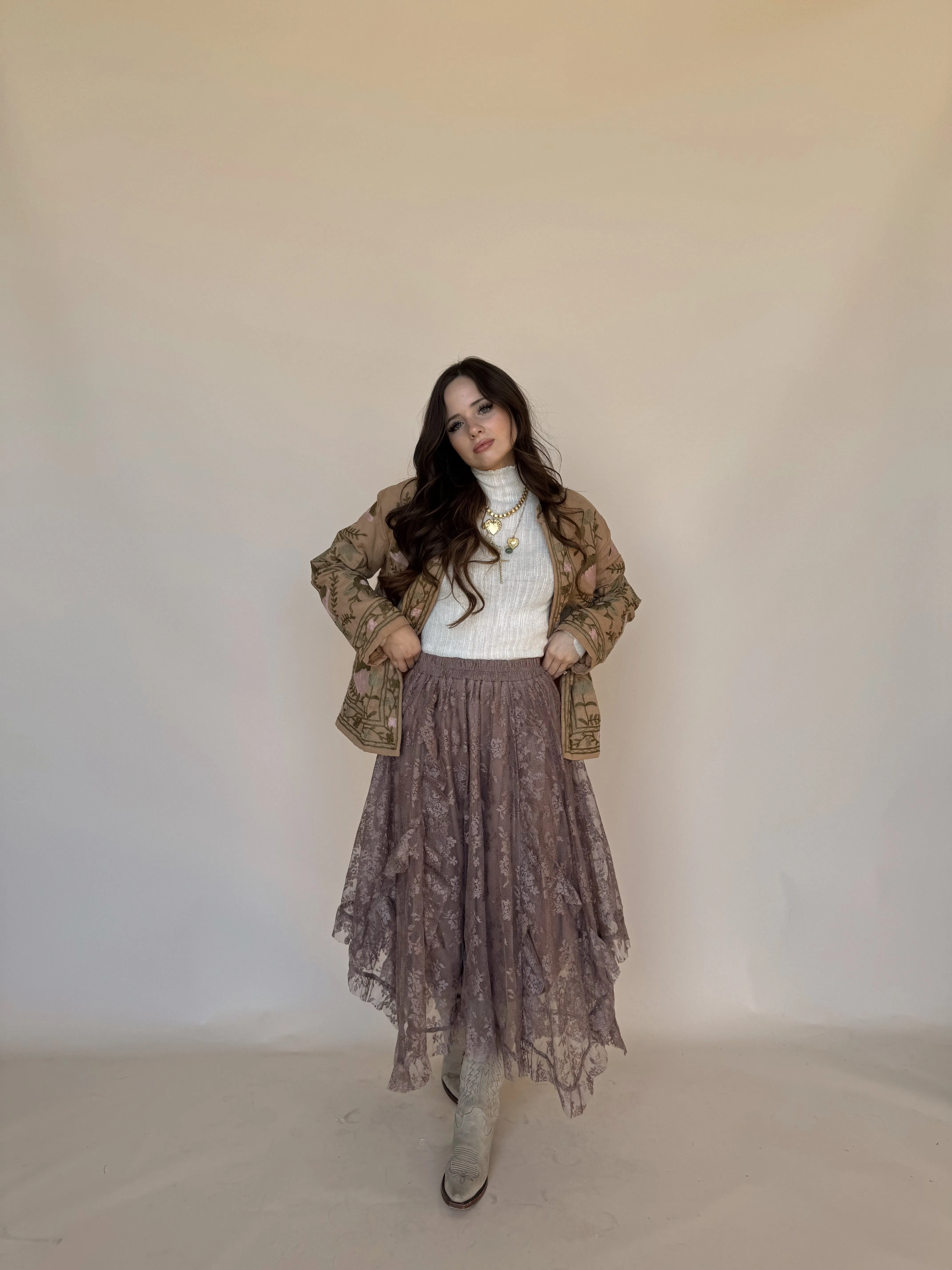 Lilac Lace Midi Skirt