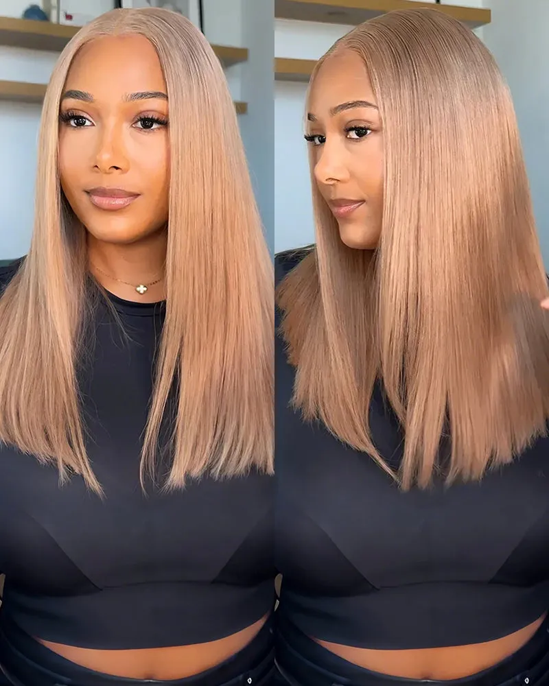 【Limited Design】Ash Honey Blonde Colored Straight Bob Glueless 6x5 Pre-Cut Lace Human Hair Wigs