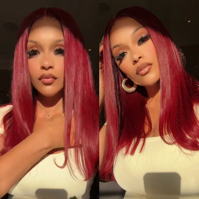 【Limited Design】Burgundy Red 99J Color Straight Glueless 6x5 Pre-Cut Lace Human Hair Wig