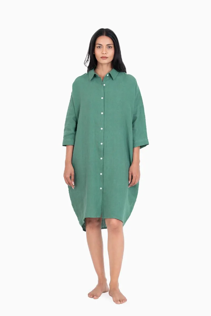 Linen Ferro Shirt Dress-Stormy Blue