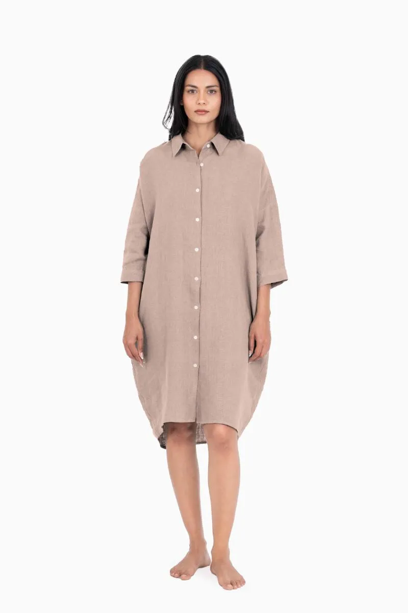 Linen Ferro Shirt Dress-Stormy Blue