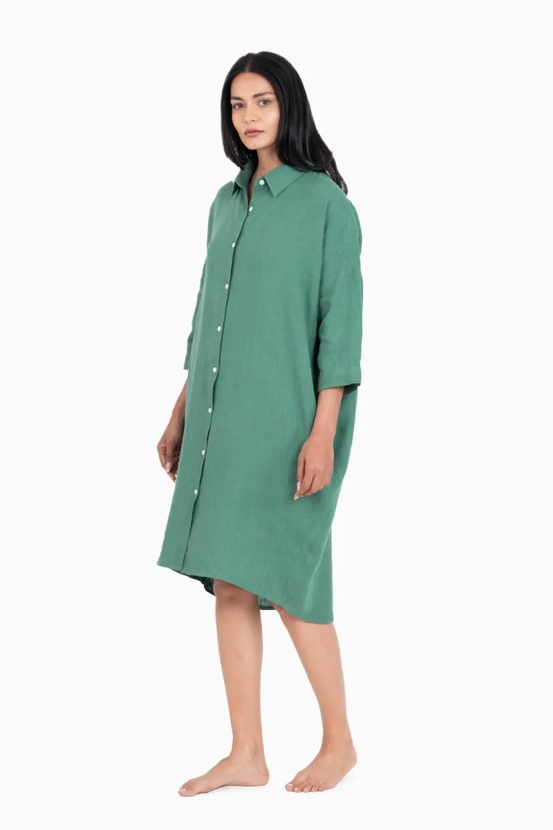 Linen Ferro Shirt Dress-Stormy Blue