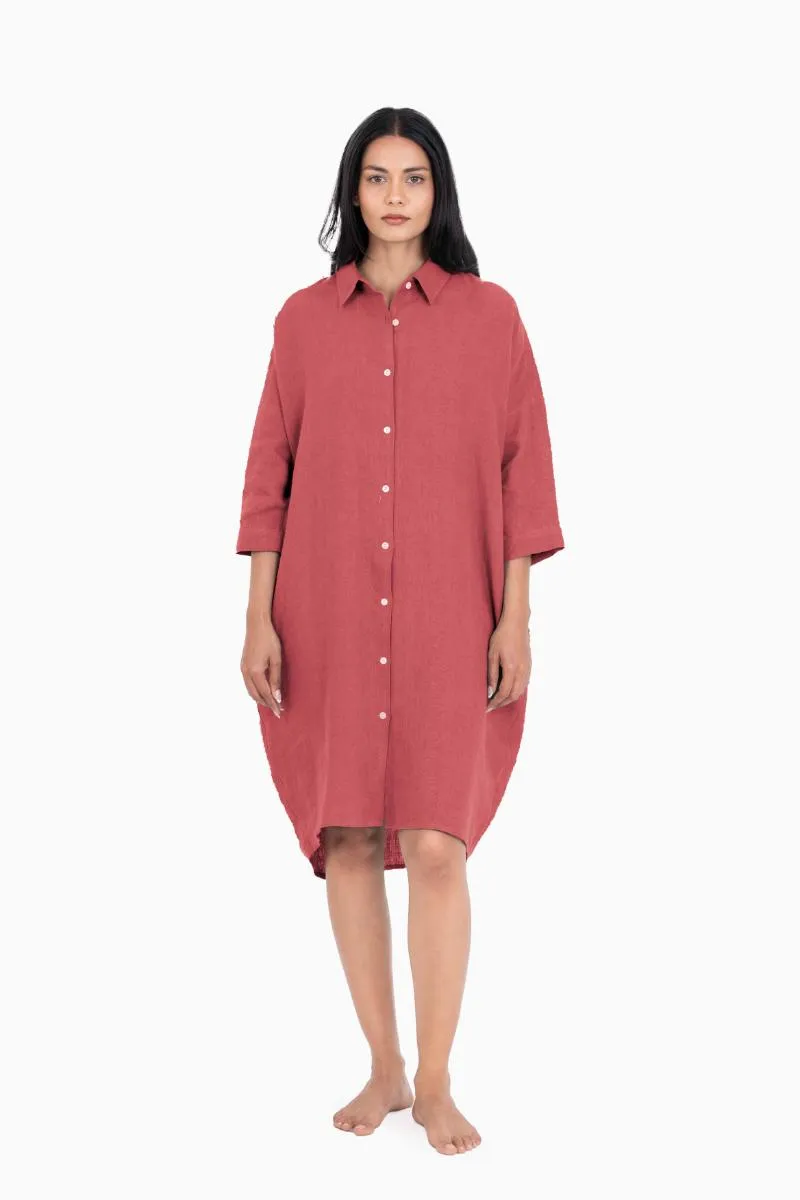 Linen Ferro Shirt Dress-Stormy Blue