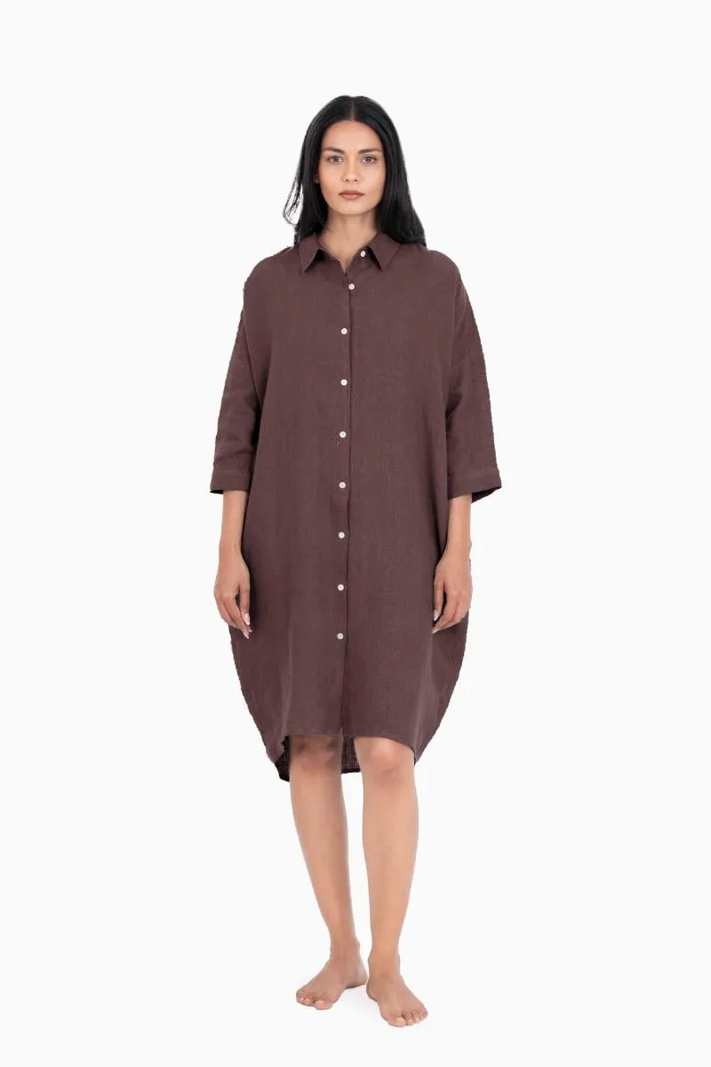 Linen Ferro Shirt Dress-Stormy Blue