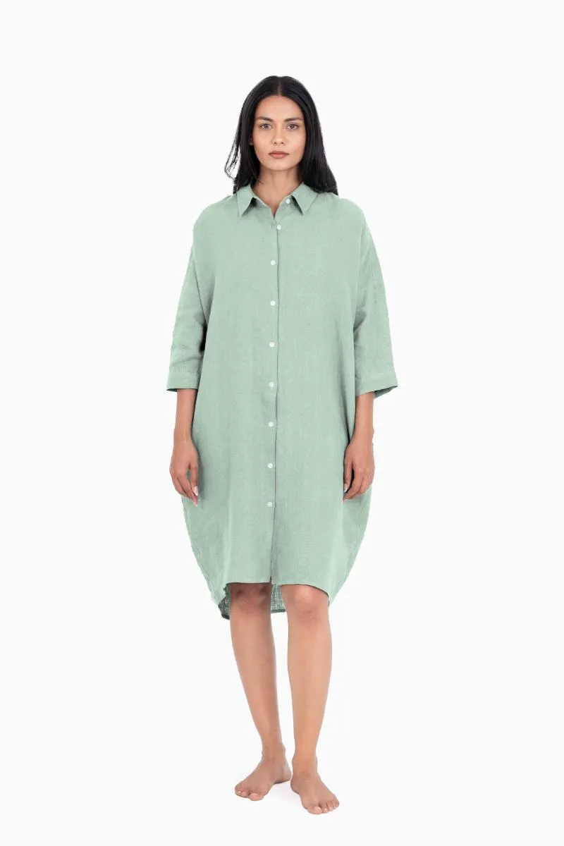Linen Ferro Shirt Dress-Stormy Blue
