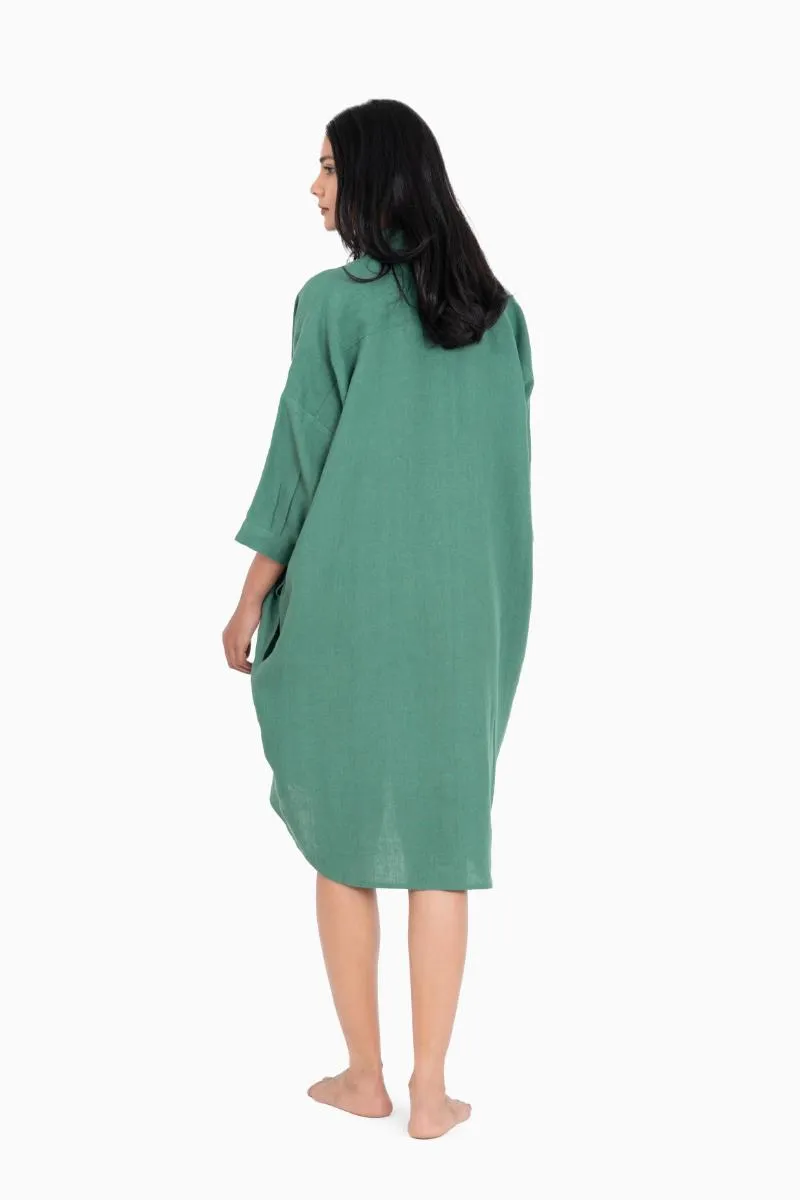 Linen Ferro Shirt Dress-Stormy Blue
