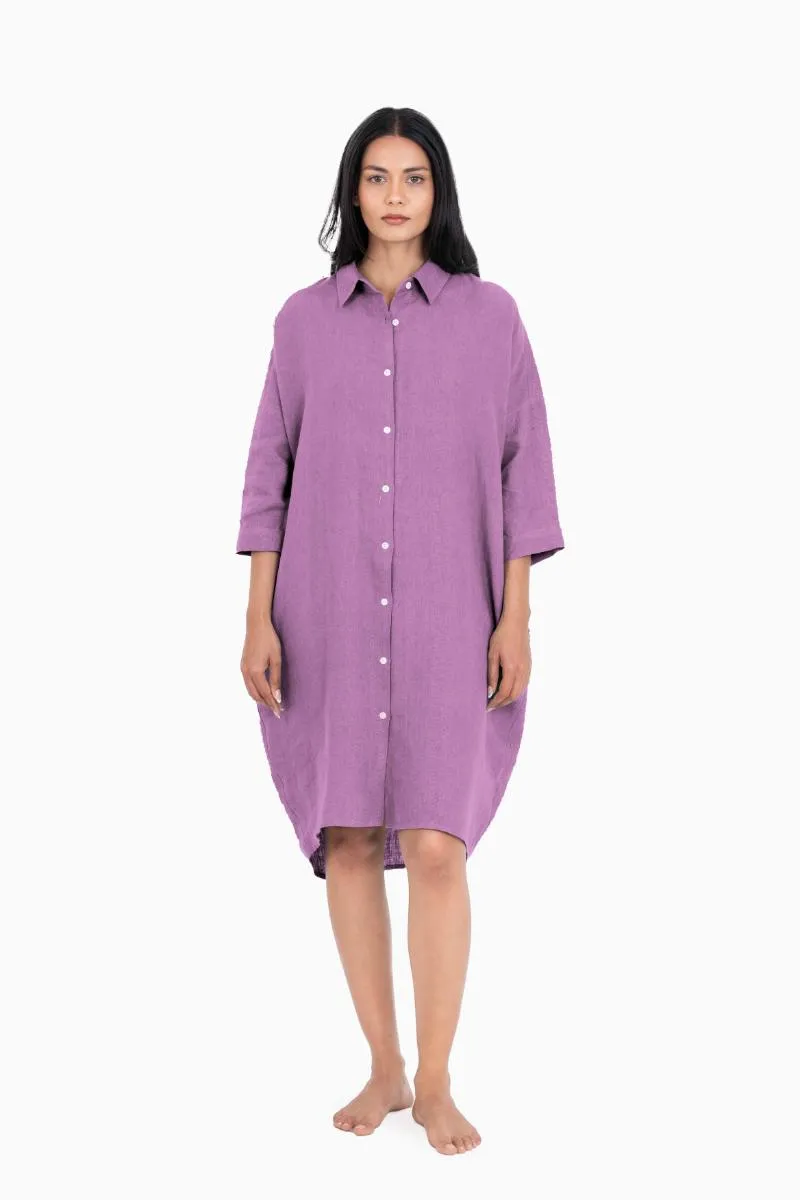 Linen Ferro Shirt Dress-Stormy Blue