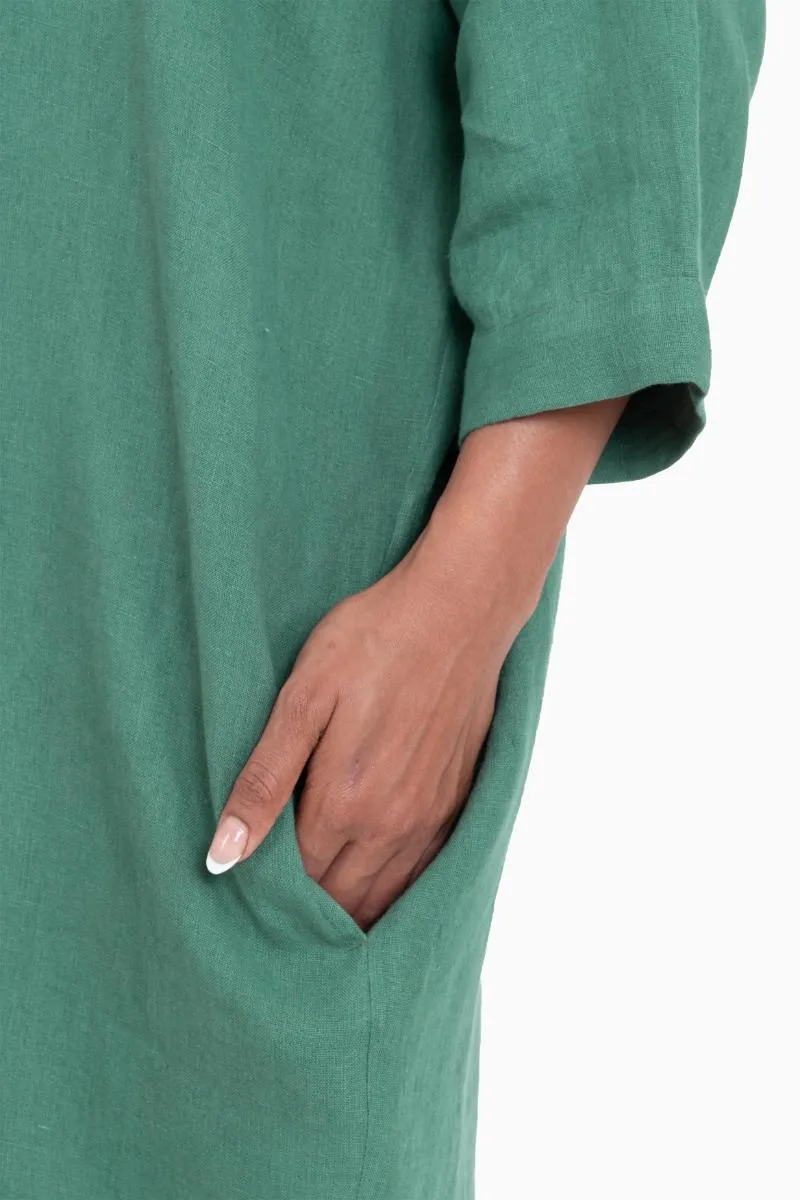 Linen Ferro Shirt Dress-Stormy Blue