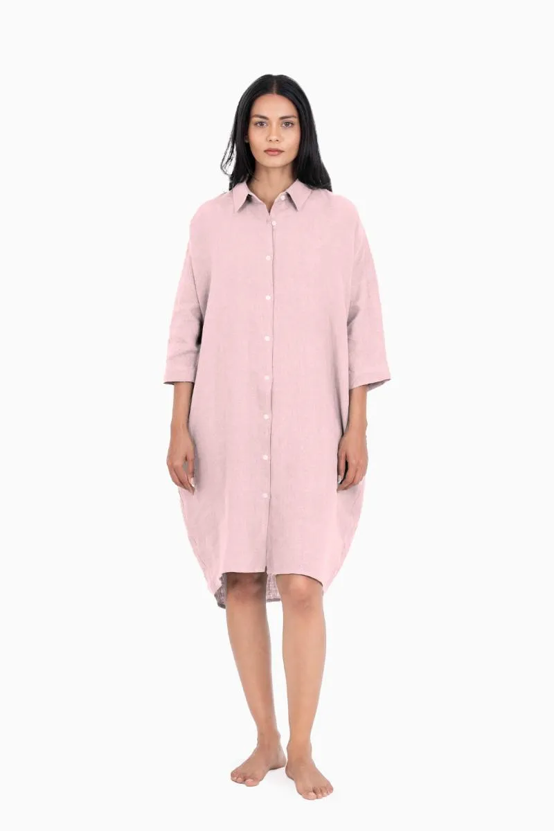 Linen Ferro Shirt Dress-Stormy Blue