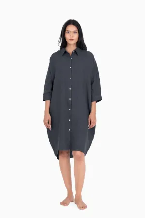 Linen Ferro Shirt Dress-Stormy Blue