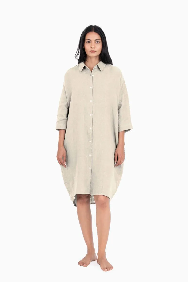 Linen Ferro Shirt Dress-Stormy Blue