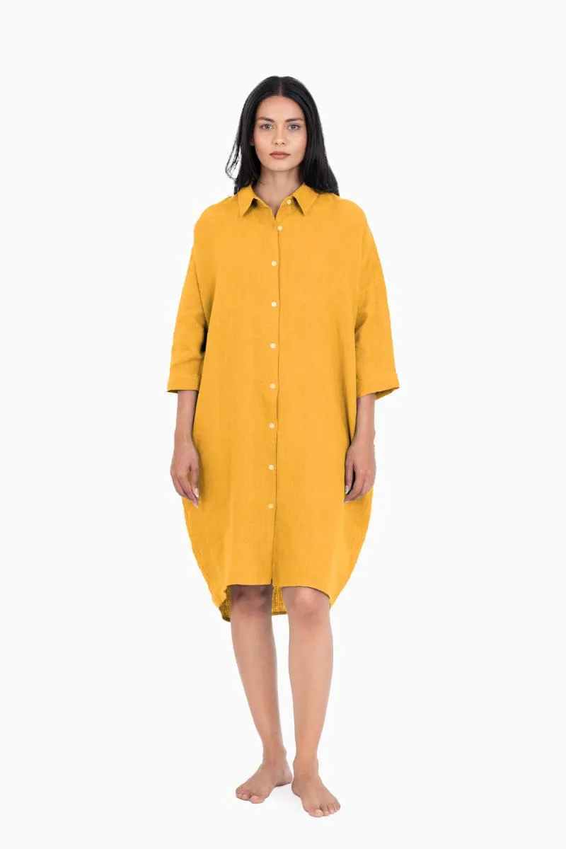Linen Ferro Shirt Dress-Stormy Blue