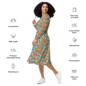 Long Sleeve Midi Dress (Her/Muliebris)(Rind#12 Ouroboros Butterfly Blue Logo) RJSTHS2022 RJS