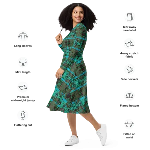 Long Sleeve Midi Dress (Her/Muliebris)(Tree Link WindSong Flower) RJSTH@Fabric#10 RJSTHS2022 RJS