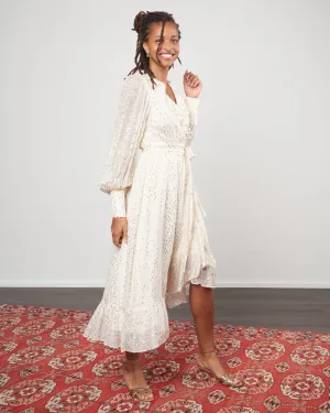 lurex wrap midi dress - cream/gold