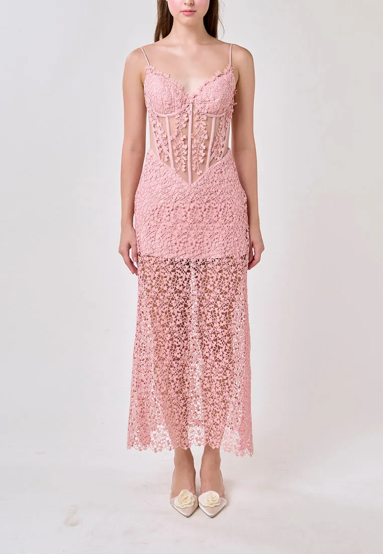 Mabel Pink Sleeveless Corded Lace Maxi Dress