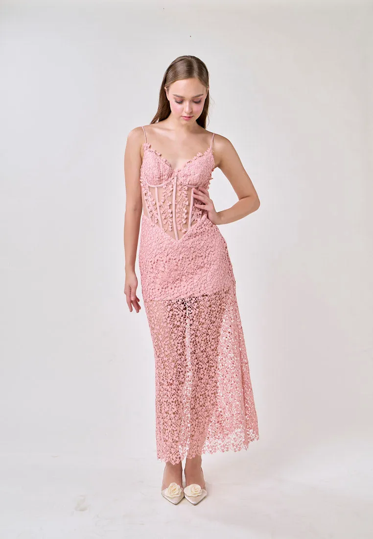 Mabel Pink Sleeveless Corded Lace Maxi Dress