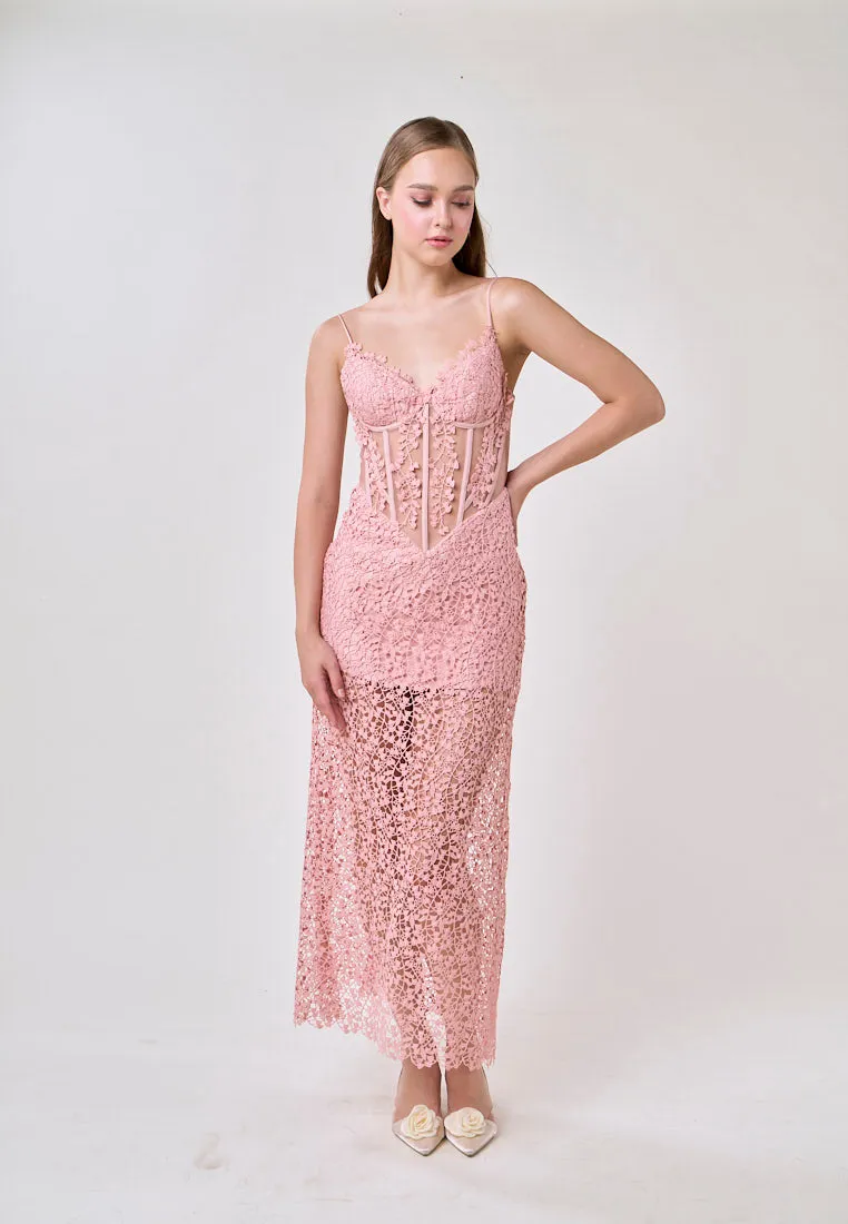 Mabel Pink Sleeveless Corded Lace Maxi Dress