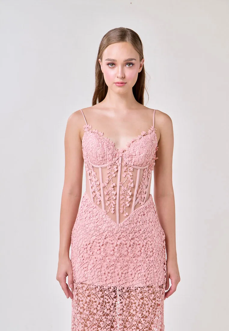 Mabel Pink Sleeveless Corded Lace Maxi Dress